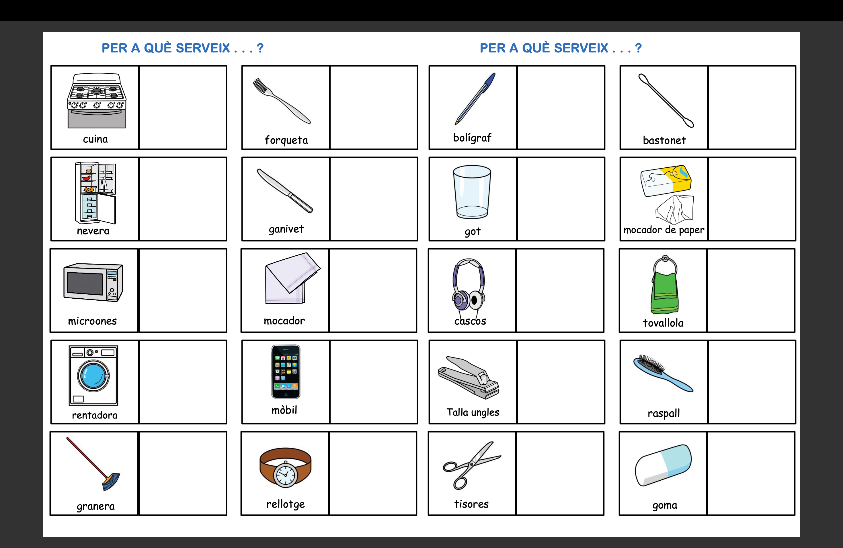 MATERIAL TEACCH - FUNCIONS D'OBJECTES EN VALENCIÀ